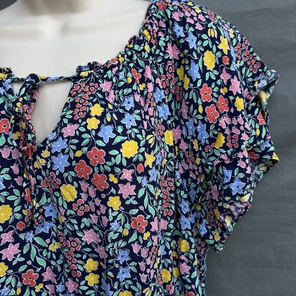 Talbots Blue Floral Size 14 Dress Key Hole Light Weight Short Sleeve Peasant - Picture 3 of 5